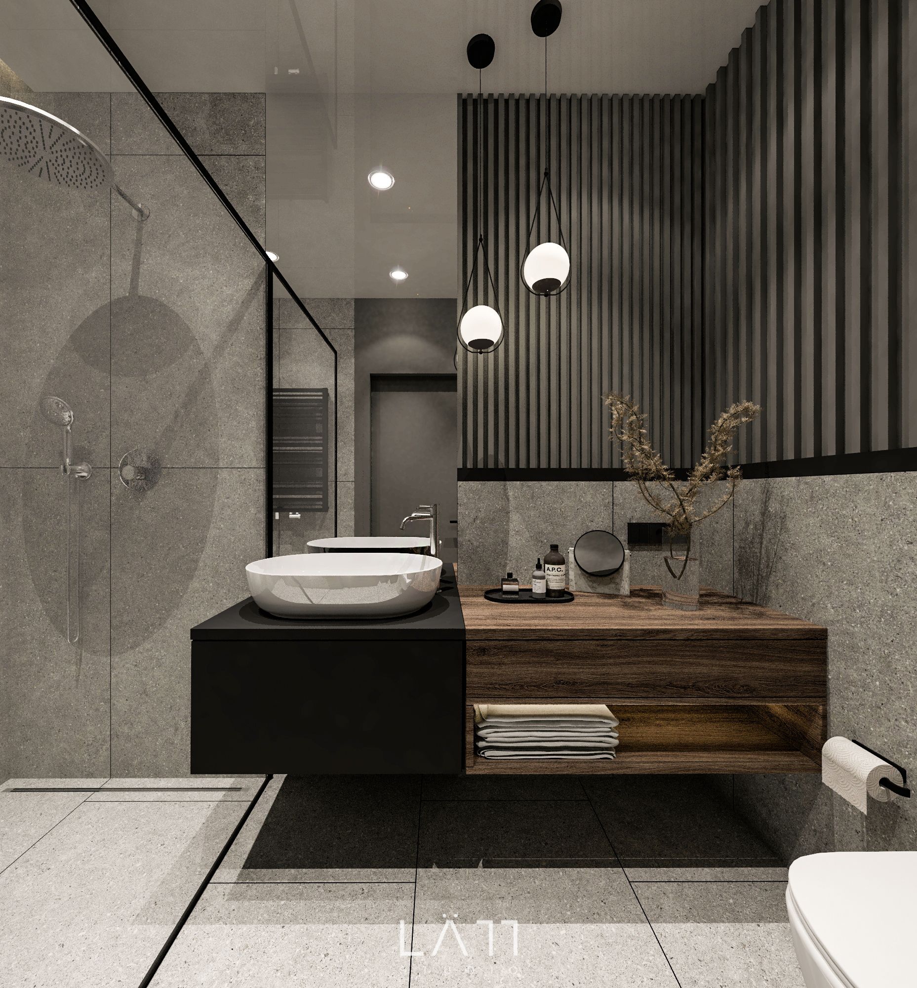 Aranżacja minimalistycznej łazienki z czarnym prysznicem | carrea.pl